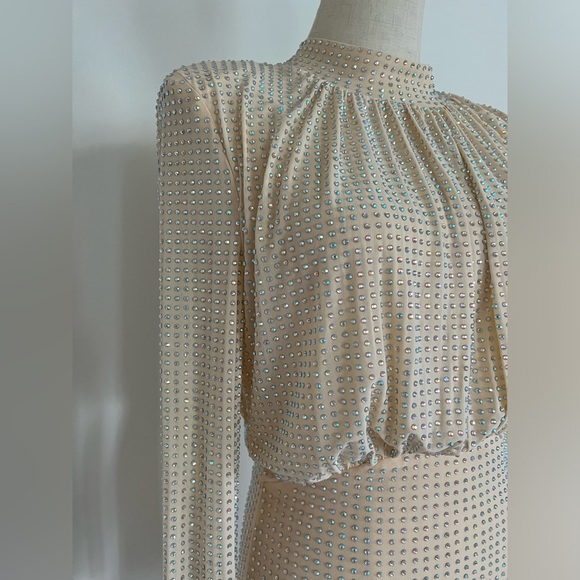 Self Portrait dress Gold Crystals Maxi Long Sleeves - Picture 7 of 9